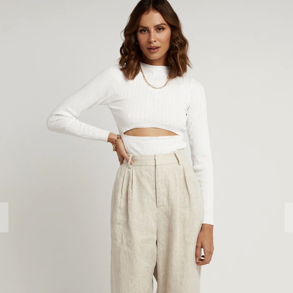 NEW DISHH LISSY WHITE RIB KNIT CUT OUT TOP
